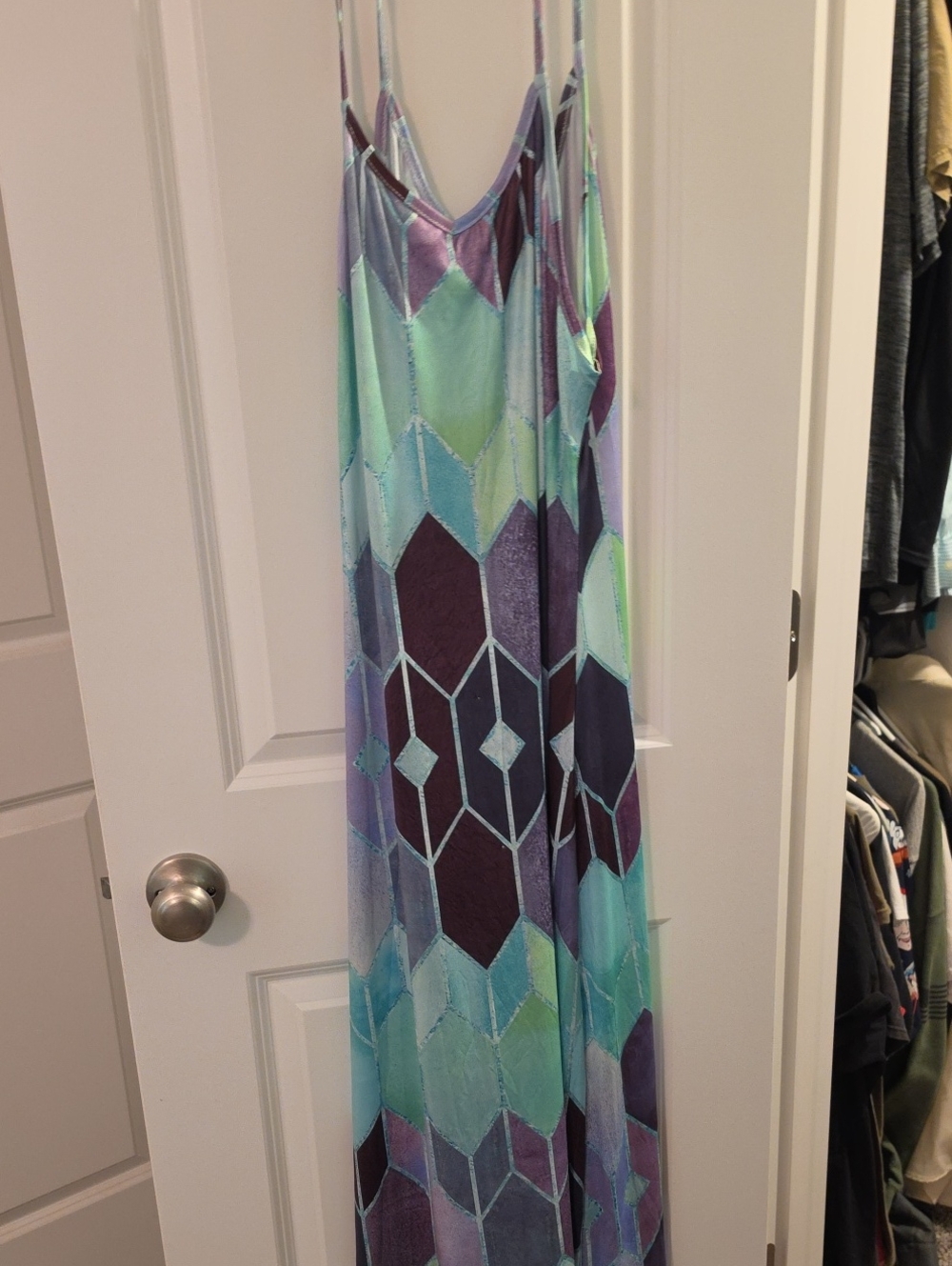 Source Unknown Geometric Maxi Dress in Mint, Teal & Purple